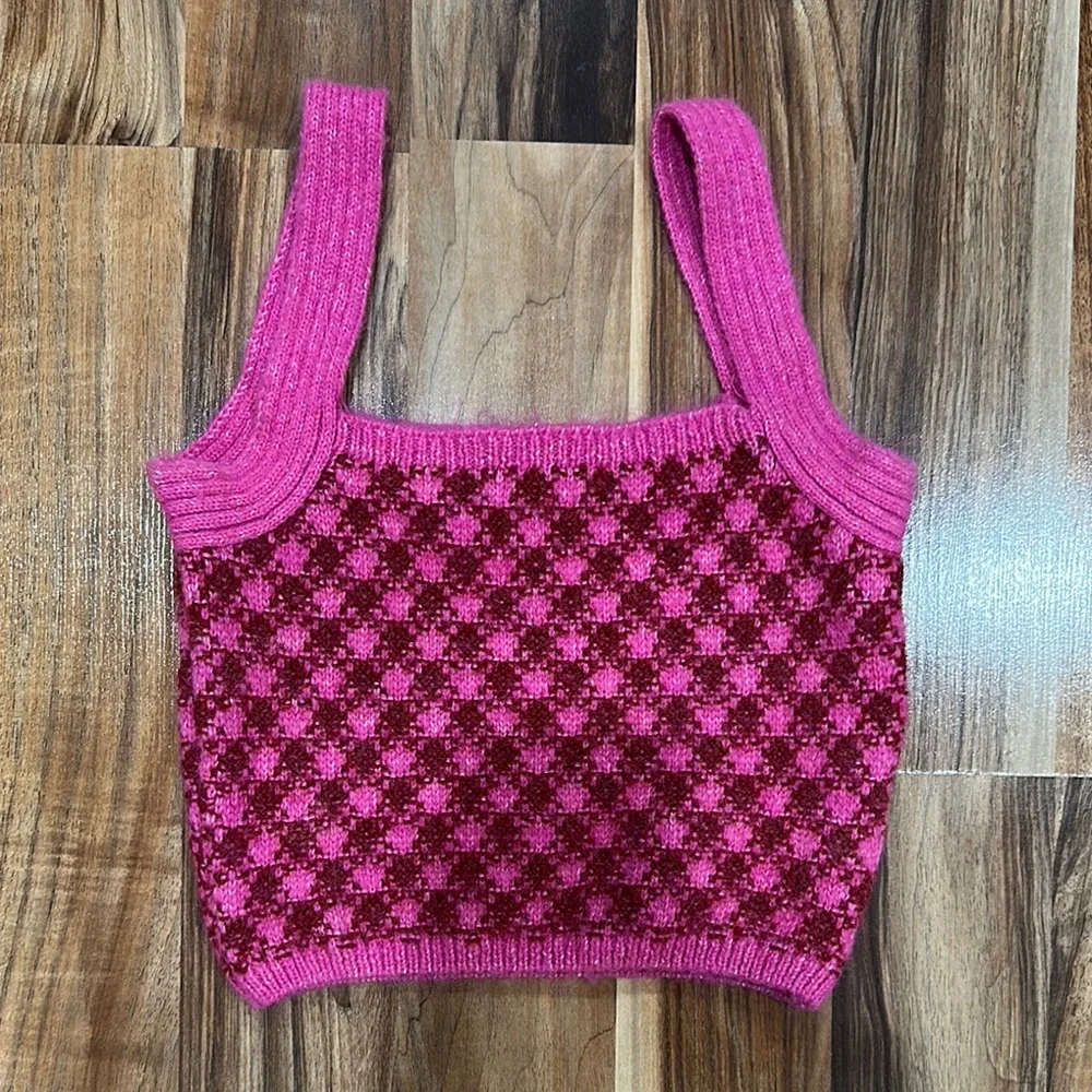 Zara Pink and Red Checkered Knit Tank Top - Picture 3 of 5